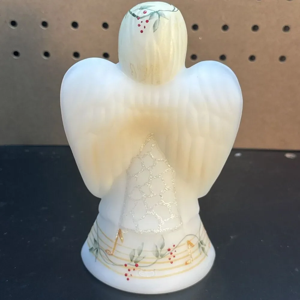 VTG Fenton Satin Glass Angel Bell Signed Numbered S. Fisher Music Notes #885